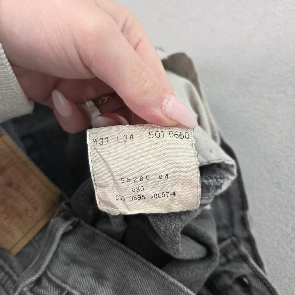 Vintage Levis 501 Jeans Mens Gray Button Fly Made USA Stains Fits‎ 29x31